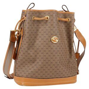 Authentic GUCCI Micro GG Supreme Shoulder Bag PVC Beige Gold